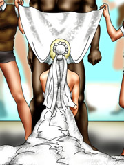 Horny bride and her maids having fun fucking with a black toon guy